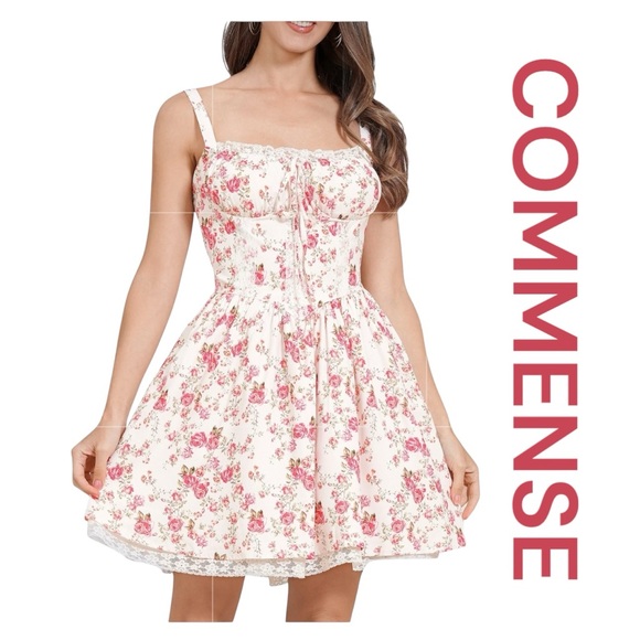 COMMENSE Floral Corset Mini Dress, Size L. - Picture 1 of 12